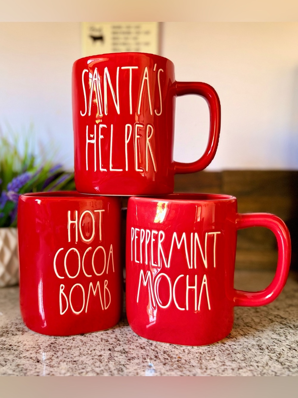 Rae Dunn Christmas Mug Set Holiday Red & White Classic Set of 3